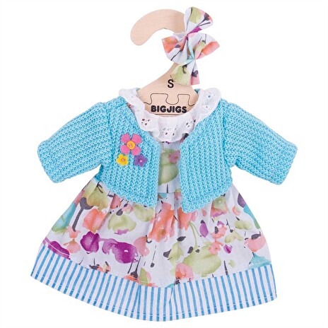 Hračka Bigjigs Toys Tyrkysové šaty se svetrem pro panenku 28 cm