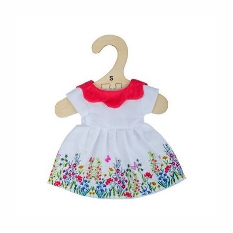 Hračka Bigjigs Toys Bílé květinové šaty s červeným límečkem pro panenku 28 cm