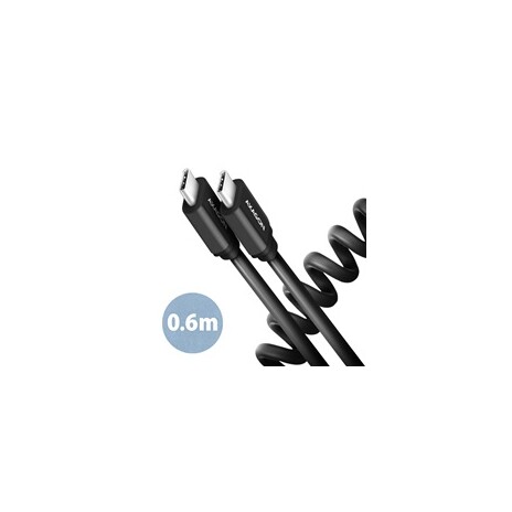 AXAGON BUCM-CM10TB, TWISTER kabel USB-C <-> USB-C, 0.6m, USB 2.0, PD 60W 3A, ALU, tpe, černý