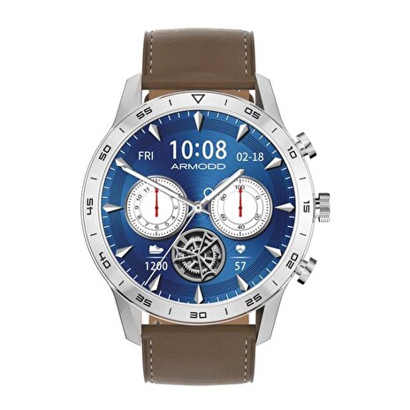 Hodinky ARMODD Silentwatch 4 Pro Silver s hnědým koženým řemínkem