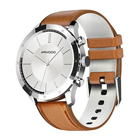 Hodinky ARMODD Silentwatch 4 Lite Silver s hnědým koženým řemínkem