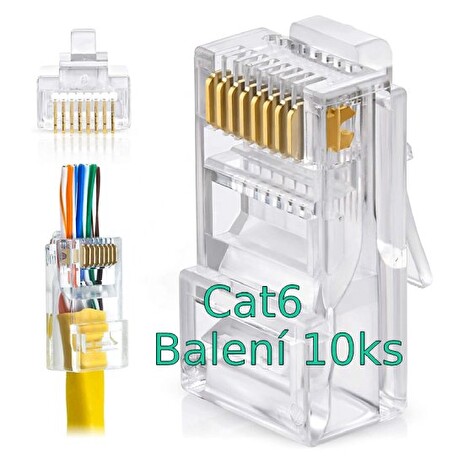 W-Star Konektor UTP RJ45EZ Cat6 10ks 3U pozlacený 6SLD pass through drát licna RJ45EZC6D