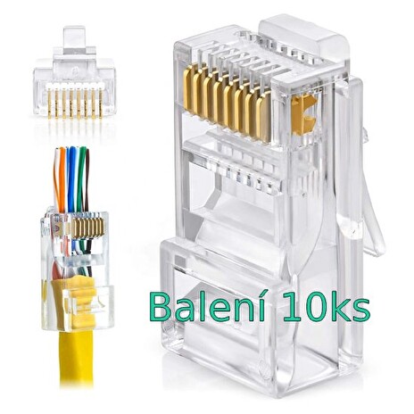 W-Star Konektor UTP RJ45EZ Cat5e 10ks pozlacený 5SLD pass through drát licna RJ45EZc510