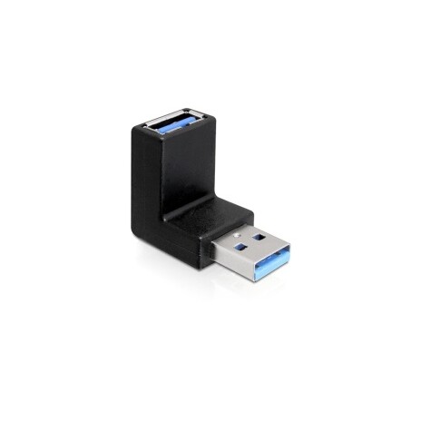 DeLock adaptér USB 3.0 samec - USB 3.0 samice pod úhelem 90° vertikálně