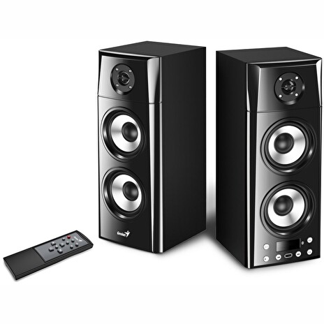 Genius SP-HF2800 BT, Reproduktory, 2.0, 60W, Bluetooth, TWS technologie, dřevěné, USB, dálkové ovládání, černé