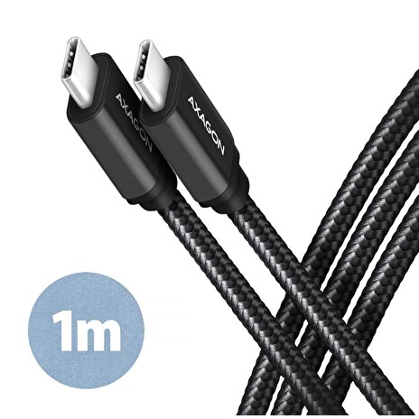 AXAGON BUCM3-CM10AB, SPEED kabel USB-C <-> USB-C, 1m, USB 3.2 Gen 1, PD 60W 3A, ALU, oplet, černý