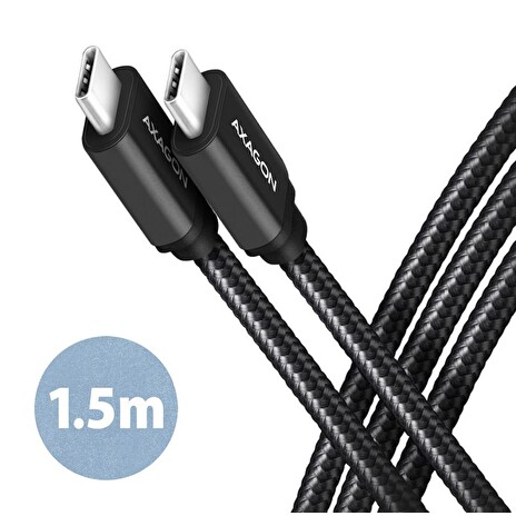 AXAGON BUCM3-CM15AB, SPEED kabel USB-C <-> USB-C, 1.5m, USB 3.2 Gen 1, PD 60W 3A, ALU, oplet, černý