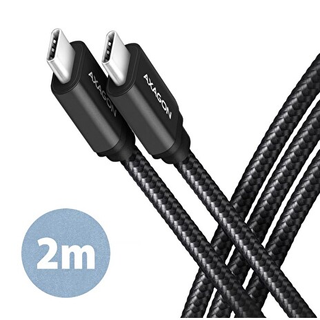 AXAGON BUCM3-CM20AB, SPEED kabel USB-C <-> USB-C, 2m, USB 3.2 Gen 1, PD 60W 3A, ALU, oplet, černý