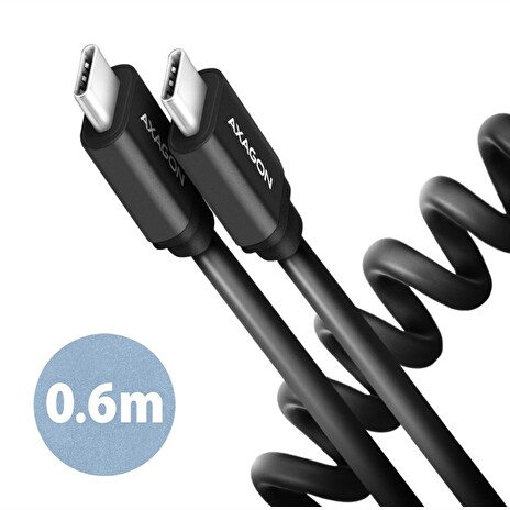 AXAGON BUCM-CM10TB, TWISTER kabel USB-C <-> USB-C, 0.6m, USB 2.0, PD 60W 3A, ALU, tpe, černý