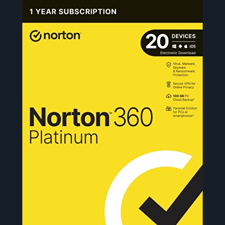 NORTON 360 PLATINUM 100GB CZ 1 uživatel 20 zařízení na 1 rok