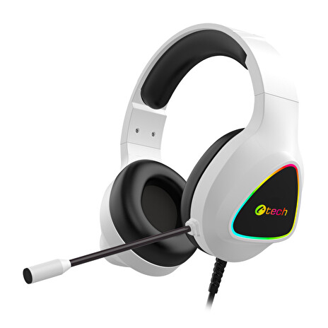 C-TECH herní sluchátka s mikrofonem Midas (GHS-17W), casual gaming, RGB podsvícení,3,5mm jack+USB(pods.) bílá
