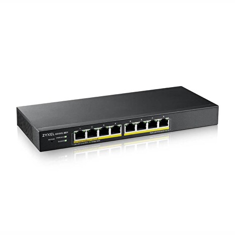 Zyxel GS1915-8EP, 8-port GbE PoE Smart hybrid mode Switch, standalone or NebulaFlex Cloud, 60 Watt 802.3at, desktop, fanless