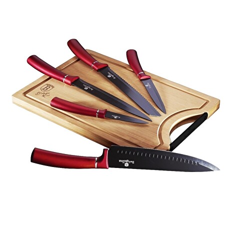 Sada nožů Berlingerhaus s nepřilnavým povrchem + prkénko 6 ks Burgundy Line BH-2552
