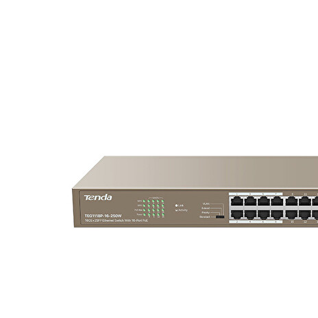 Tenda TEG1118P-16-250W - PoE AT Switch 230W (16xPoE 802.3af/at 10/100/1000Mbps, Uplink 2xSFP 1Gbps), Rack
