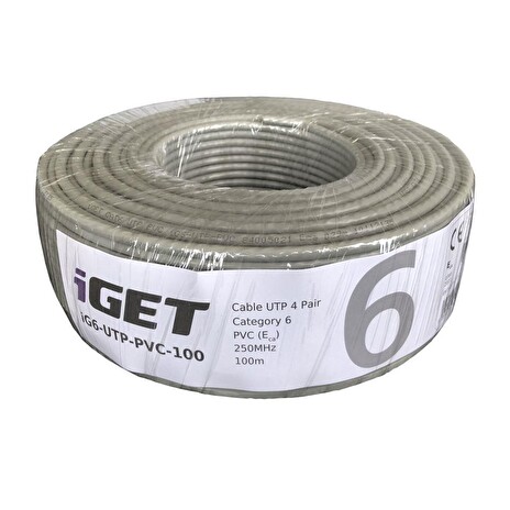 Instalační kabel iGET CAT6 UTP PVC Eca 100m/box, kabel drát, s třídou reakce na oheň Eca