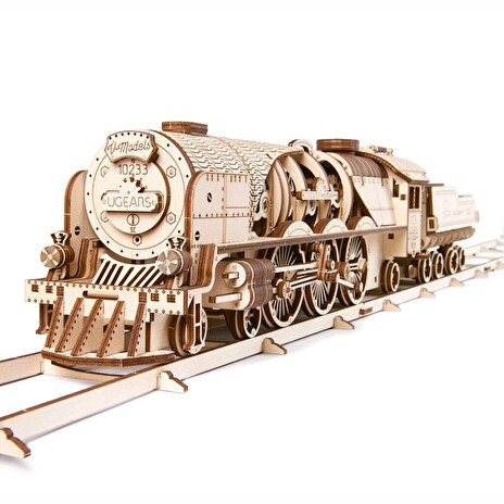 Hračka Ugears 3D dřevěné mechanické puzzle V-Express parní lokomotiva 4-6-2 s tendrem
