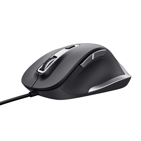 TRUST Fyda/Ergonomická/Optická/Pro praváky/5 000 DPI/Drátová USB/Černá-stříbrná