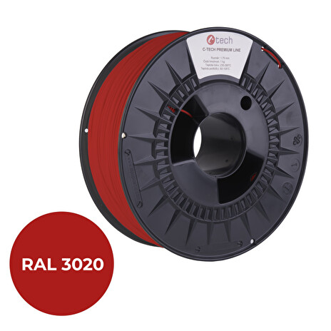C-TECH tisková struna PREMIUM LINE ( filament ) , PETG, dopravní červená, RAL3020, 1,75mm, 1kg