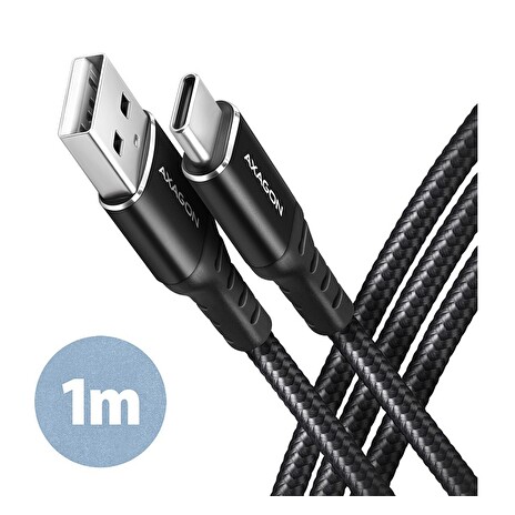 AXAGON BUCM-AM10AB, HQ kabel USB-C <-> USB-A, 1m, USB 2.0, 3A, ALU, oplet, černý