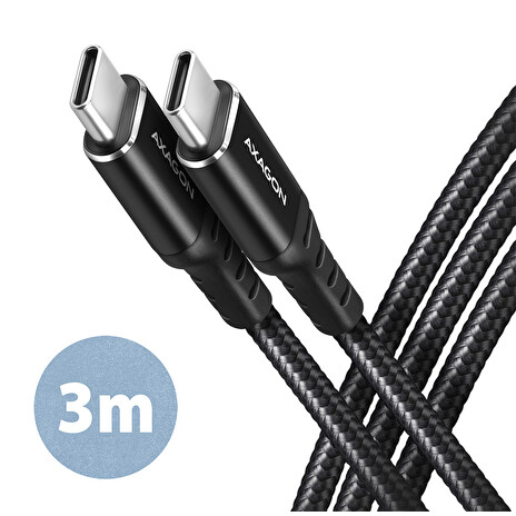 AXAGON BUCM-CM30AB, HQ kabel USB-C <-> USB-C, 3m, USB 2.0, PD 60W 3A, ALU, oplet, černý