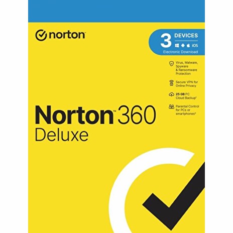 NORTON 360 DELUXE 25GB +VPN 1 uživatel pro 3 zařízení na 2 roky