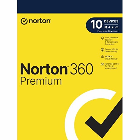 NORTON 360 PREMIUM 75GB +VPN 1 uživatel pro 10 zařízení na 2 roky