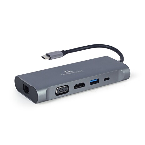 Gembird USB-C 7v1 multiport USB 3.0 + HDMI + VGA + PD + čtečka karet + stereo audio