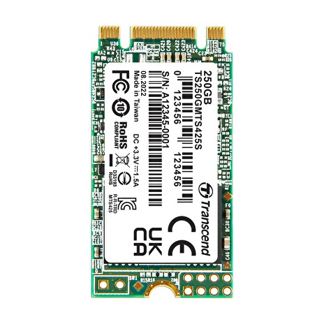 TRANSCEND MTS425S 250GB SSD disk M.2 2242, SATA III 6Gb/s (3D TLC), 500MB/s R, 330MB/s W