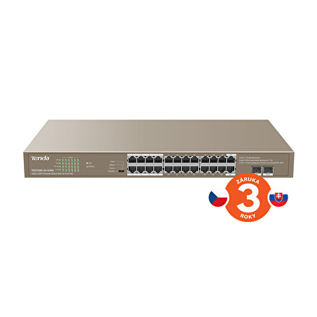Tenda TEG1126P-24-410W PoE AT Gigabit switch 24x 1Gb/s PoE 802.3af/at + 2x SFP,PoE+ 370W, Rackmount