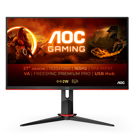 AOC LCD herní 27G2SU 27" VA /1920x1080@165Hz/1ms/350cd/3000:1/80M:1/2xHDMI/DP/4xUSB/Repro/Pivot/VESA
