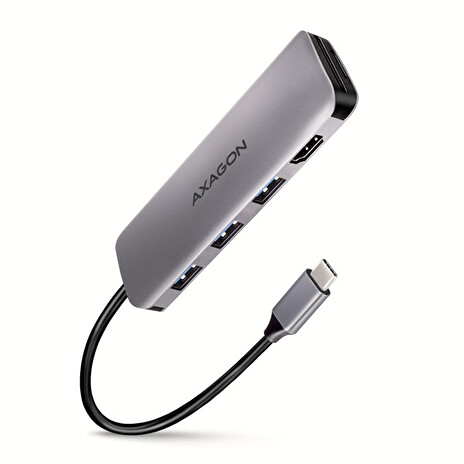 AXAGON HMC-HCR3A, USB 3.2 Gen 1 hub, porty 3x USB-A, HDMI 4k/30Hz, SD/microSD, kabel USB-C 20cm