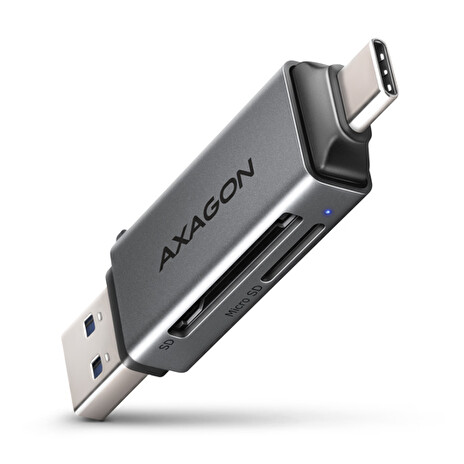 AXAGON CRE-DAC, USB-C + USB-A, 5 Gbps - MINI čtečka karet, 2-slot & lun SD/microSD, podpora UHS-I