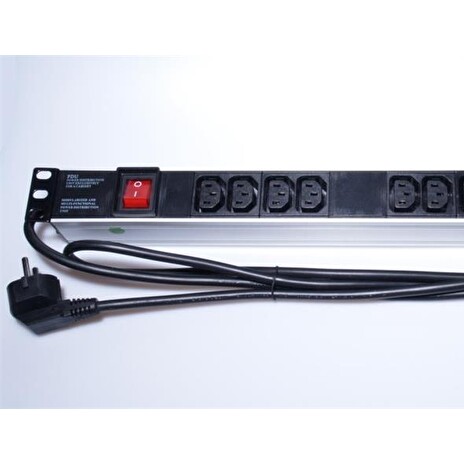 PremiumCord Panel napájecí do 19" racku 1U, 9xIEC (C13), 2m kabel,vypínač