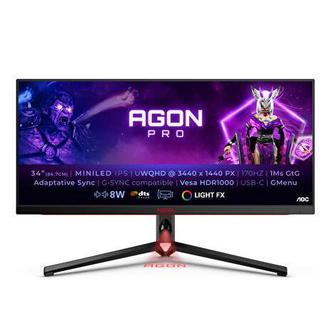 AOC LCD AGON PRO herní AG344UXM 34" IPS/3440x1440@170Hz/1ms/1000cd/2xHDMI/DP/4xUSB 3.2/USB-C/Repro/VESA