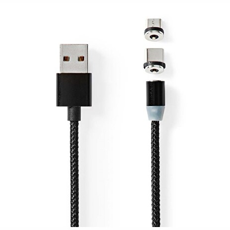 Nedis CCGB60630BK20 - USB 2.0 kabel | USB Micro-B Zástrčka / USB-C™ Zástrčka | 10 W | 2.00 m | Kulatý | Černá