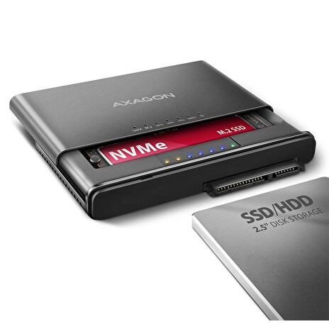 AXAGON ADSA-CC USB-C 10Gbps - NVMe M.2 SSD & SATA 2.5"/3.5" SSD/HDD CLONE MASTER 2 adaptér