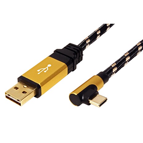 Kabel USB 2.0 kabel, oboustranný USB A(M) - USB C(M) lomený (90°) 0,8m