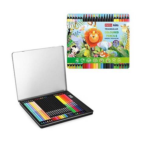 Pastelky trojhranné EASY Premium klasické a oboustranné 24ks / 36 barev v kovové krabičce