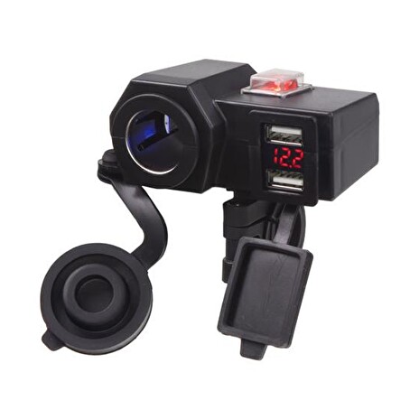 Nabíječka USB STU 34701 s voltmetrem a CL zásuvkou na motocykl