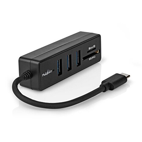 Nedis CCGB64250BK01 - USB hub| 1x USB-C™ | 3x USB A Zásuvka | 5 Portů | USB 3.2 Gen 1 | Napájení z USB | 5 Gbps | SD & M