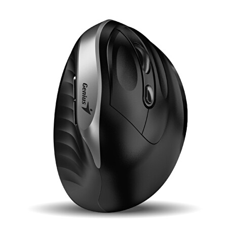 Genius Ergo 8250S/Vertikální/Optická/Pro praváky/1 600 DPI/Bezdrátová USB/Černá-stříbrná