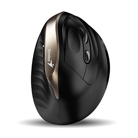 Genius Ergo 8250S/Vertikální/Optická/Pro praváky/1 600 DPI/Bezdrátová USB/Černá-zlatá