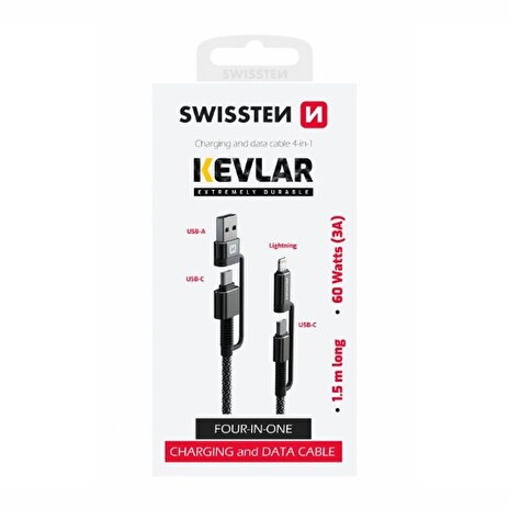 SWISSTEN DATOVÝ KABEL KEVLAR 4in1 3A 1,5 M ANTRACIT
