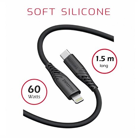 SWISSTEN DATOVÝ KABEL SOFT SILICONE USB-C / USB-C 1,5 M 60W ČERNÝ