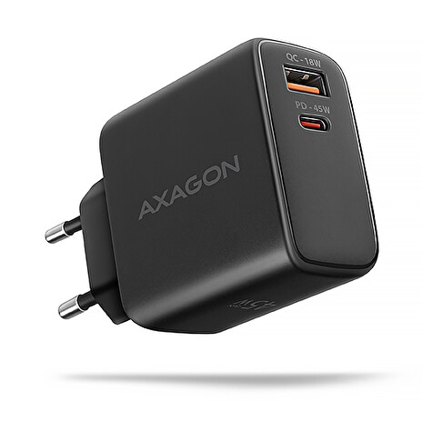 AXAGON ACU-PQ45 GaN nabíječka do sítě 45W, 2x port (USB-A + USB-C), PD3.0/PPS/QC4+/SFC 2.0/AFC/Apple
