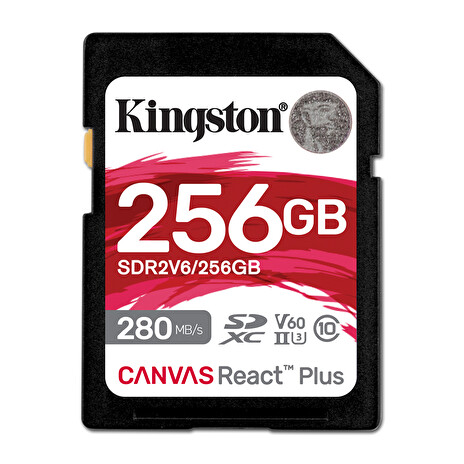 Kingston paměťová karta 256GB Canvas React Plus SDXC UHS-II 280R/150W U3 V60 for Full HD/4K