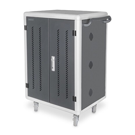 DIGITUS Nabíjecí vozík pro notebooky/tablety do 15,6", USB-C, 30x nabíjecí základna, PDU, ventilátor, 1260x824x650 mm