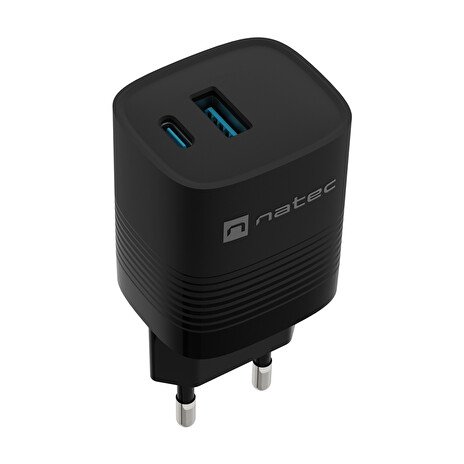 Univerzální USB nabíječka Natec RIBERA GaN 30 W, 1X USB-A, 1X USB-C, černá