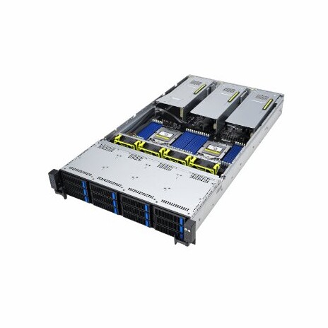 ASUS 2U server 2x SP5, 24x DDR5 ECC R, 24x 2,5NVMe/8xSATA/SAS, 2x 10Gb LAN, 2x 2600Wt, IPMI GPU