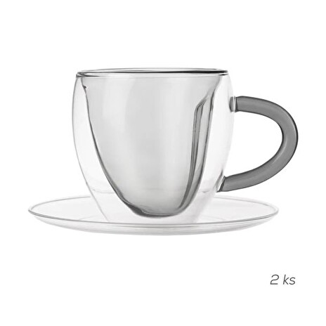 Šálek s podšálkem ORION Double srdce 2ks 200ml Grey